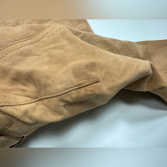 Surface to Air Seasaw Biker Jacket Tan Nubuck Leather Motorcycle Neck Straps M - Picture 15 of 16